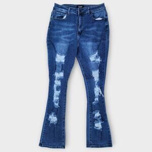 Legend Jeans Jrs. 7 Blue Denim Dark-Wash Distressed Front/Back Slim Fit Stretch